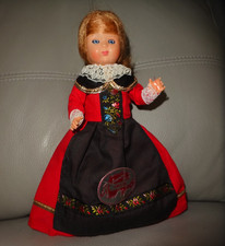 Vintage Swiss National costume  doll Engardin sleep eyes 8 inches 1970s