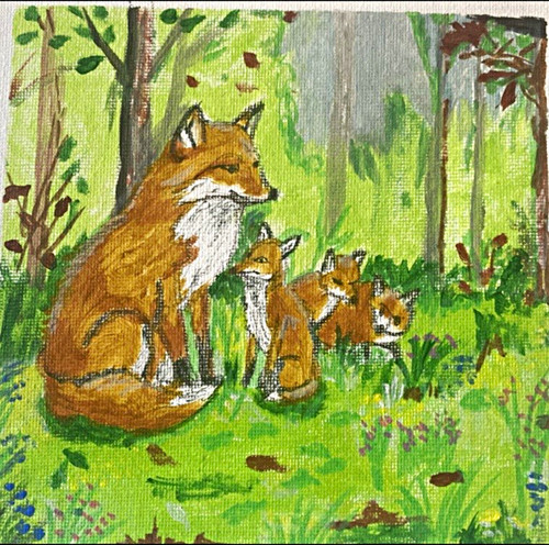 Hand painted fox family forest - fox,