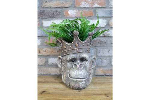 31cm grey plaster monkey head - grey,