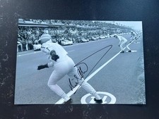 Signed 9x7 photo Richard Attwood Ferrari 412P Le Mans 24hrs 1967 running start