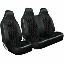 FORD TRANSIT MK7 PANEL -DELUXE BLACK QUILTED DIAMOND LEATHER VAN SEAT COVERS 2-1