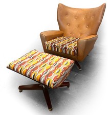 1950s 1960s retro vintage SWIVLE TILT  LEATHERETTE ARM CHAIR G PLAN STOOL