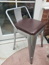 Metal & Leather Top Seat Stool Chair With Low Back- H 62 x Top 30cm