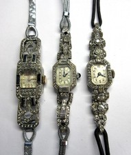Job Lot of Vintage Art Deco SOLID SILVER CASED Cocktail Design Ladies WATCHES x3