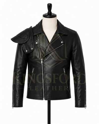 Men black leather biker - men's,
