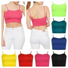 WOMENS LADIES SLEEVELESS NEON CAMI BRALET CROP VEST STRAPPY GYM SUMMER BRA TOP