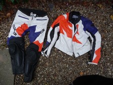 Motorcycle 2 piece suit CORNER leather size  42" (56) White + colour stripes