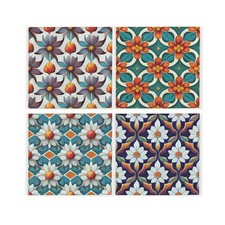 Floral Tiles Glass Coaster Set
