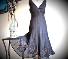 John Rocha Gothic Black Party Dress Cross Over Fit & Flare Crinkle 12