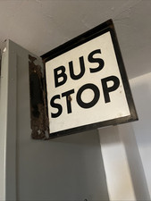 Vintage Enamel Bus Stop Stop Sign Advertising Transport Retro Double Sided