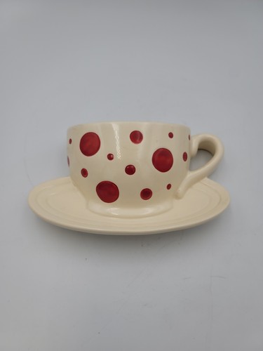 Ivory white ceramic red - ivory, polka