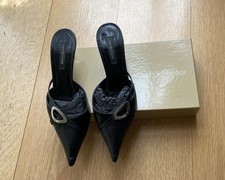 Sergio Rossi Black Leather Mules With Metal Design 40 With Dust Bag