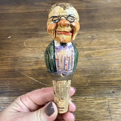 Vintage carved wooden grandpa - wooden,
