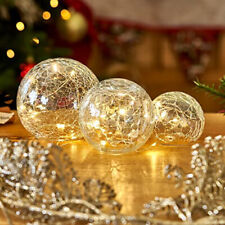 Set of 3 Fairy Light Orbs Crackled Glass Balls LED Lights Battery Operated Tab