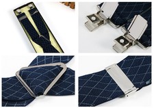 New Men's Braces Plaid Suspenders Formal Wear Adjustable 3 Metal Clips Nylon