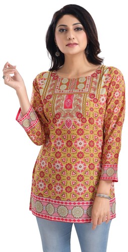 Polyester yellow kurtis for - yellow,