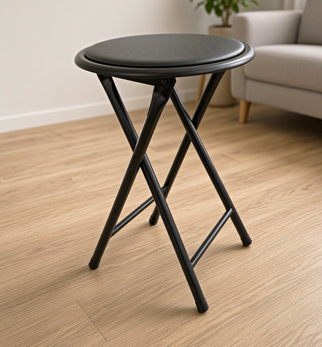 Black round padded folding - black,