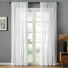 Voile Curtains Pair (2 Panels) Of White Sheer Net Slot Top Drapes -Top Quality