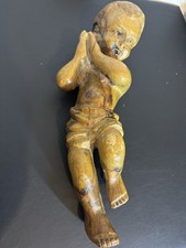 Large Carved Wooden Statue Wall Hanging Baby Angel Cherub Religious Sculpture 