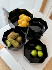 7 Piece Set of Vintage 1980’s French Arcoroc Black Glass Octime Serving Bowls