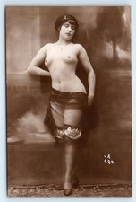 POSTCARD NUDE LADY STANDING SILK STOCKINGS RISQUE EROTIC SERIE JA 620 PLAIN BACK