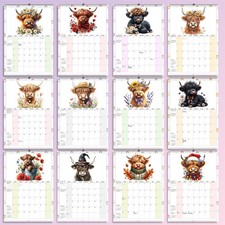 Highland Cow A4 Calendar 2027