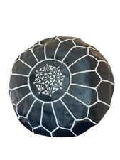 Moroccan Leather Pouf Black