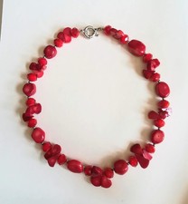 Genuine Red Coral Necklace Handmade Stone Glass Festive Christmas Gift Ladies 