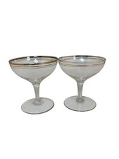 Mid Century Gold Champagne Coupes Clear Glasses 1950s Set Of 2 Rare Interior