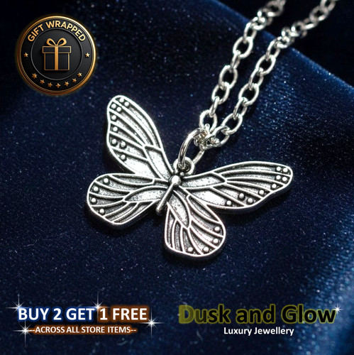Silver butterfly necklace - silver,