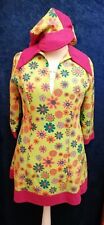Ladies Green Pink Psychedelic 60s 1960s Style Costume Fancy Dress Size 14 & Hat
