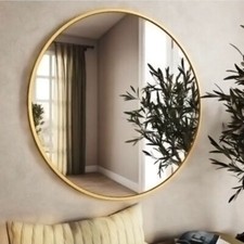Large Gold Round Wall Mirror Vanity Bathroom Glass Circle Metal Frame Decor 50cm