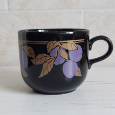 Vintage Kiln Craft Fruit Mug Large H 9cm Black Purple Gold Plums STL England