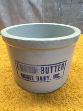 O •Antique Fresh Butter Model Dairy Inc. Advertising Butter Crock 6”T X 4.5”R