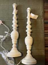 A Pair of Wood Turned Table Lamps Chalky White Painted By Coach House