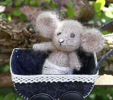 Knitting pattern copy 1072.   Toy- baby mouse mice & pram.  9 cm tall