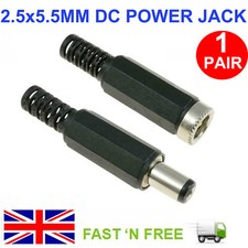 2.5X5.5MM PAIR MALE FEMALE DC POWER PLUG SOCKET JACK CONNECTOR  LED CCTV LAPTOP