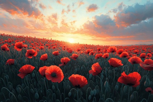 Sunset poppy field - sunset,