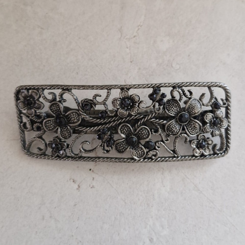 Silver tone floral filigree - floral,