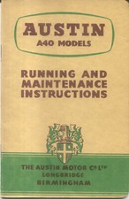 Austin A40 models Somerset Saloon Coupe Van Countryman Pickup Handbook 1953