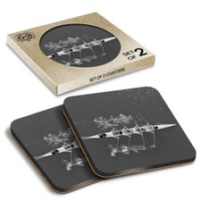 2 x Boxed Square Coasters - BW