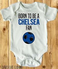 BORN TO BE A CHELSEA FAN BABY VEST GROW WHITE, all sizes available