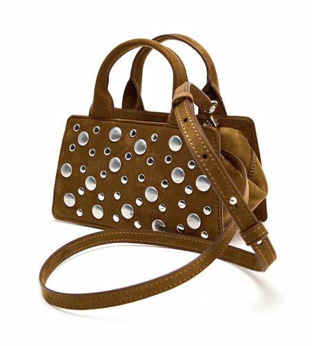 Brown suede top handle - brown,