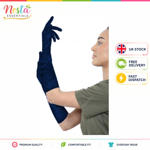 Navy blue long lace gloves - navy,