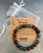 BLOODSTONE Bracelet Stretch Fit Handmade + Gift Bag & Card Crystal Gemstone 8mm