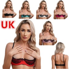 UK Women's Lace Underwire Balconette Bras Push Up Half Cup Shelf Bra Lingerie