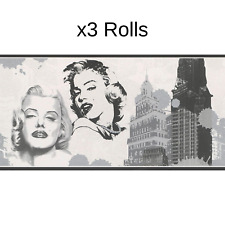 x3 Rolls Marilyn Monroe Style Rasch Wallpaper Border White Silver