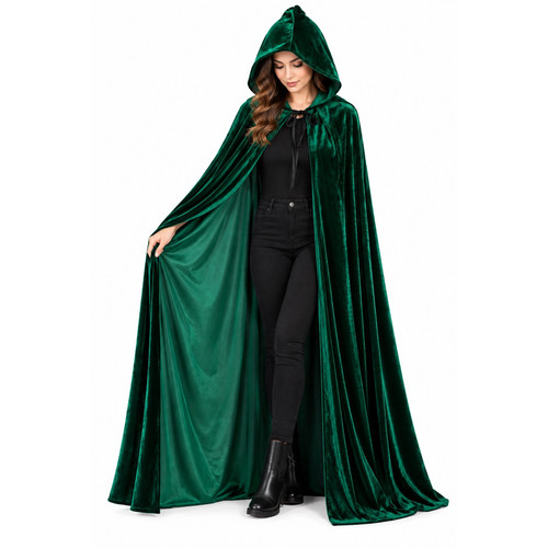Green hooded velvet cape - hooded,
