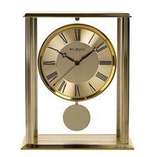 Substantial Gold Tone Quartz Battery Mantel Clock with Pendulum by Widdop W2943