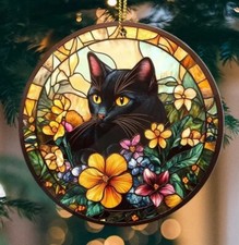 Black Cat Suncatcher Decoration Stained Glass Effect Home Decor Gift Seasonal